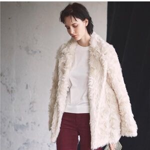 Theory Clairene Jackson Faux Fur Jacket Coat Cream Ivory -Medium  M